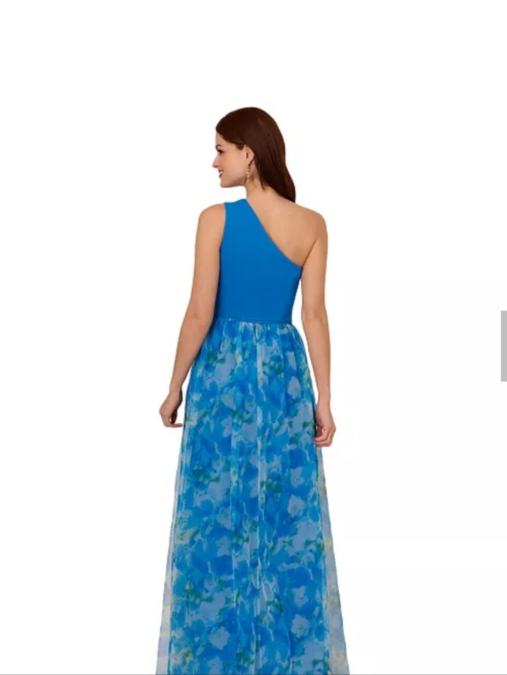 NWT Adrianna Papell One Shoulder Sweetpea Combo Floral Chiffon Gown Size 10 $229 - Picture 3 of 12